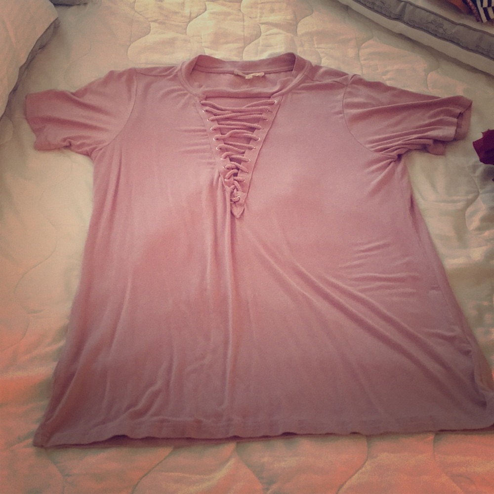 Pink lace down top! Excellent condition!